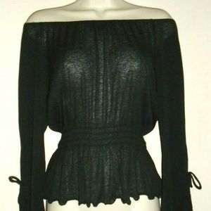 Vintage Sexy Black Split Bowed Sleeves Blouse Top